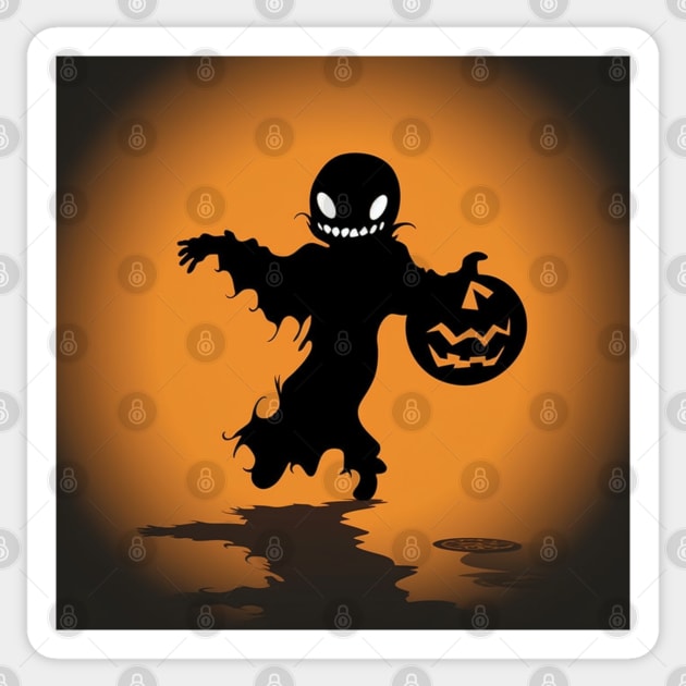 Scary halloween ghost holding a pumpkin lantern Sticker by Riverside-Moon